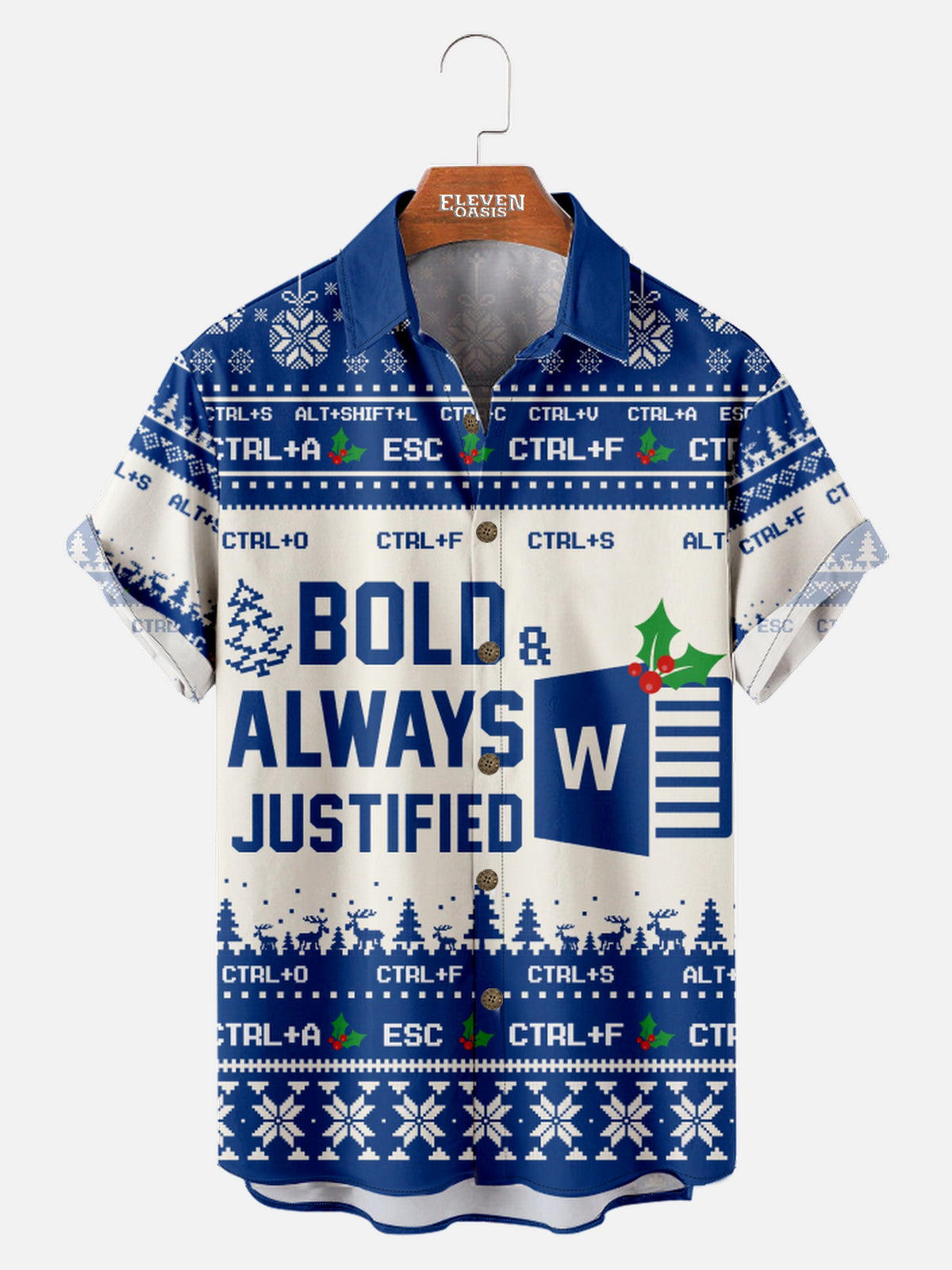 Men's Bold and Justified Microsoft Word Christmas Short Sleeve Shirt Eleven Oasis