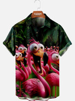 Eleven Oasis Men‘s Fun Flamingo Print Camp Collar Shirt Multiple Colors Retro Humorous Design