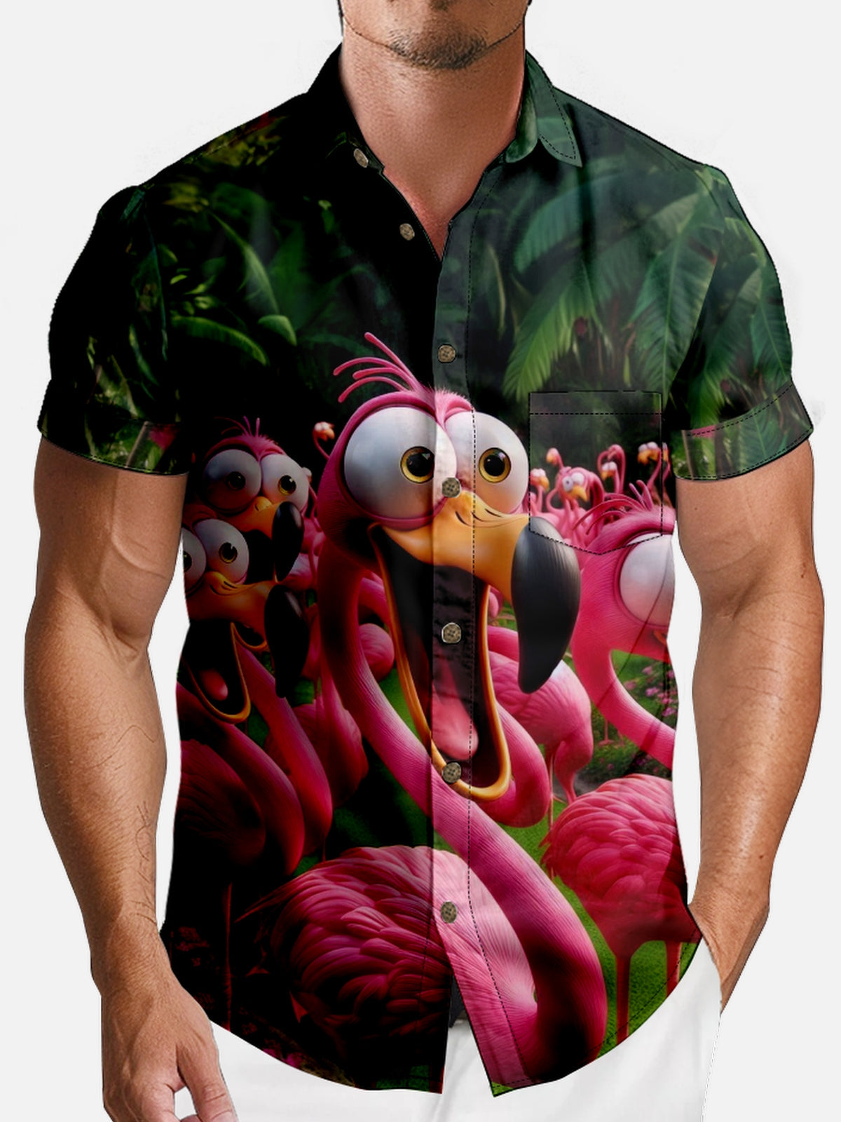 Men's Vacation Flamingo Short Sleeve Shirt Eleven Oasis