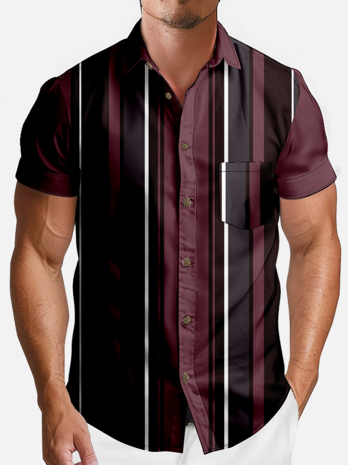 Men's Classic Spread Collar Short Sleeve Shirt - Timeless Stripe Design Eleven Oasis