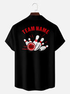 Men's Custom Bowling Team Camp Collar Shirt - Red Stripe Design Eleven Oasis