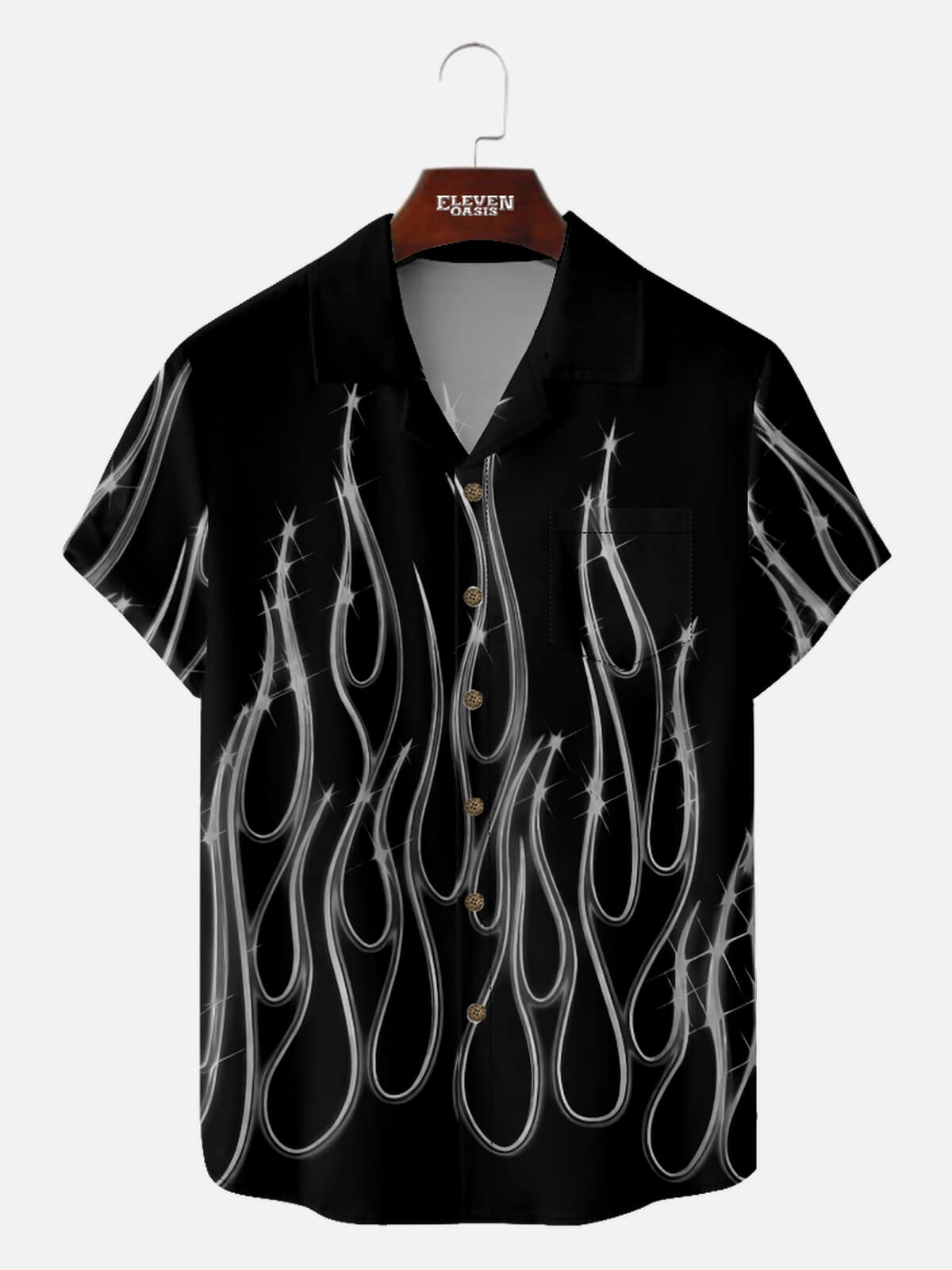 Men's Modern Art Style Camp Collar Short Sleeve Shirt Psychedelic Pattern Shiny Flame Eleven Oasis