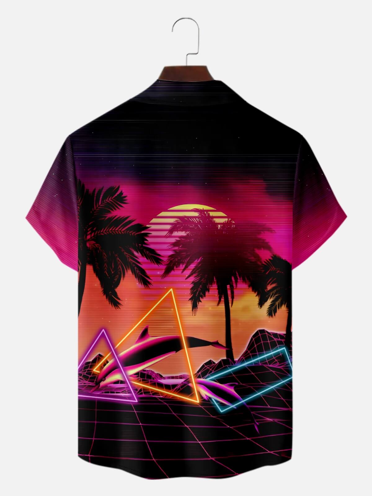 Men’s Vacation Camp Collar Short Sleeve Shirt Electric Beach Palm Trees Neon Vibes Eleven Oasis