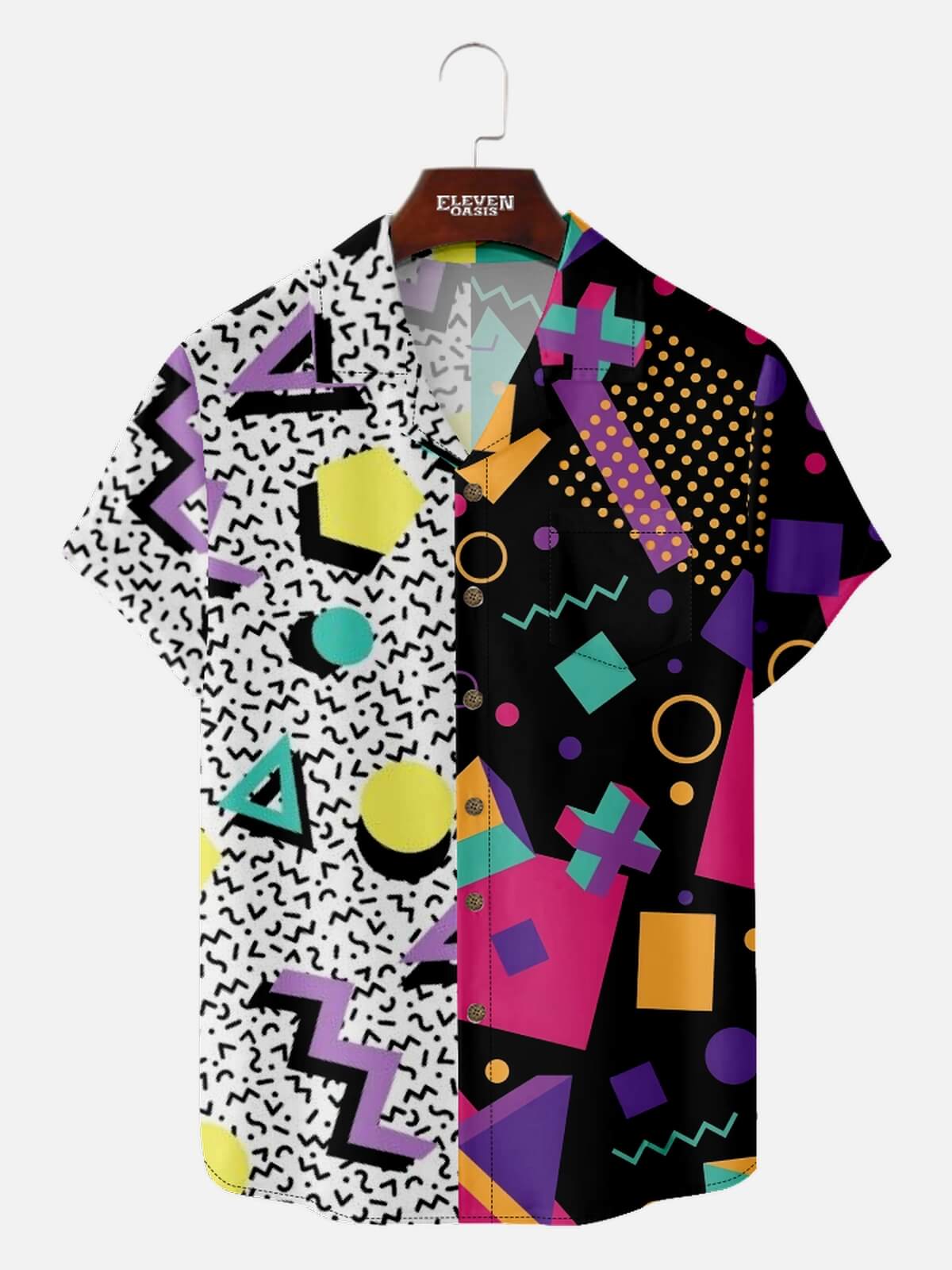 Men's Memphis Group Split Design Short Sleeve Shirt Eleven Oasis