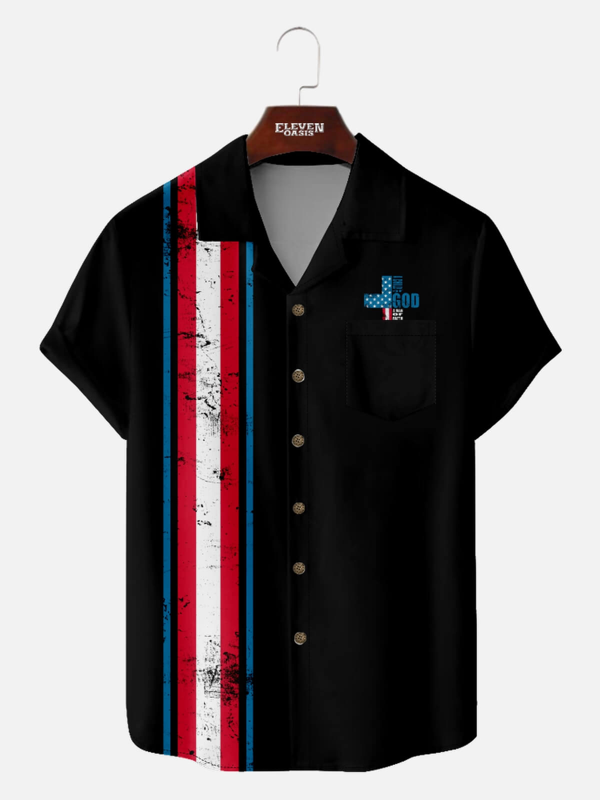 Men’s Faith Camp Collar Short Sleeve Shirt Easter Cross Stripes God Design Eleven Oasis