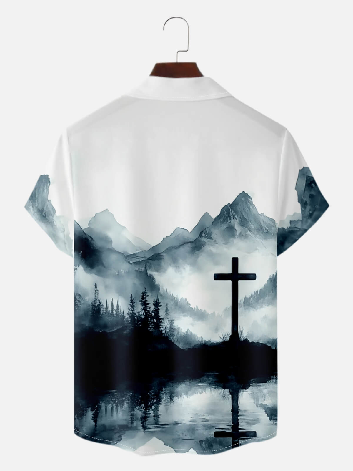 Men’s Faith Camp Collar Short Sleeve Shirt Ink Wash Easter Cross Eleven Oasis