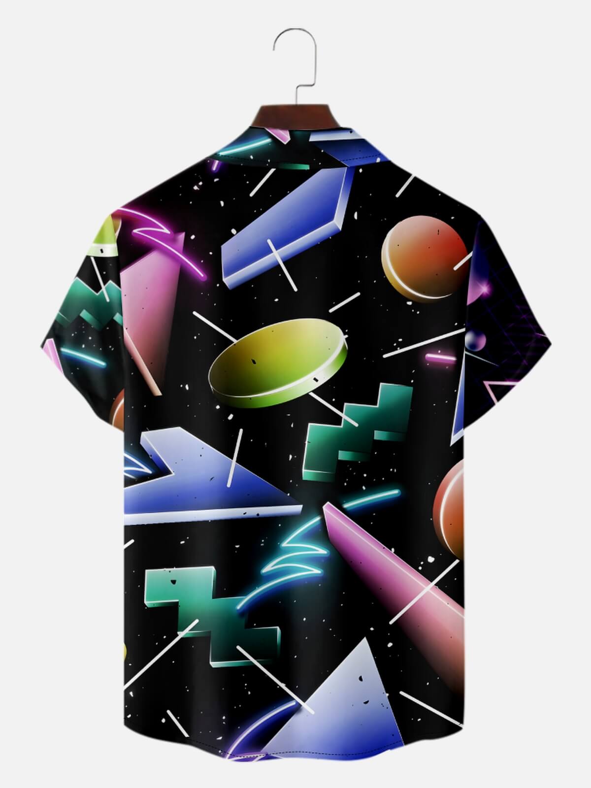 Men’s Modern Art Camp Collar Short Sleeve Shirt Digital Geometry Eleven Oasis