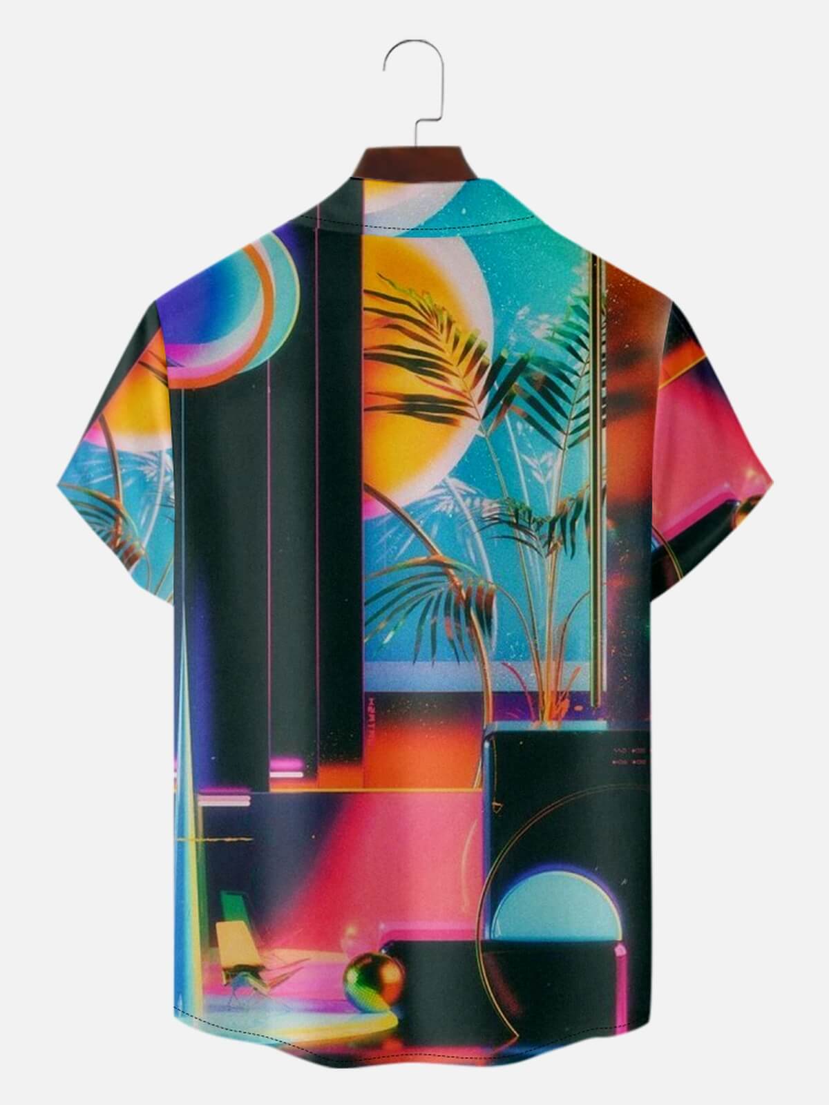 Men’s Vacation Camp Collar Short Sleeve Shirt Tropical Psychedelic Palm Tree Eleven Oasis