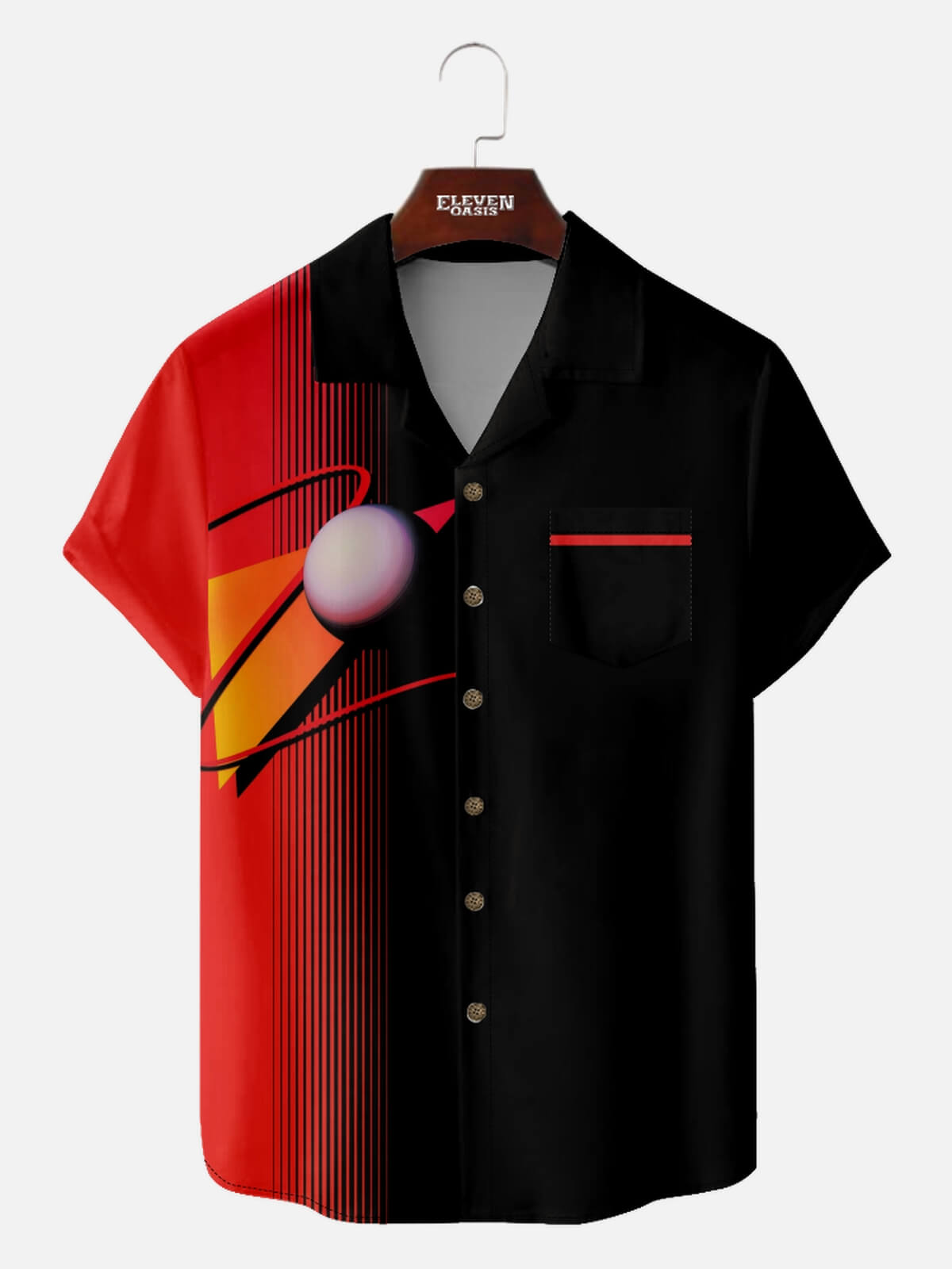 Men’s Bowling Camp Collar Short Sleeve Shirt Gradient Colors Eleven Oasis