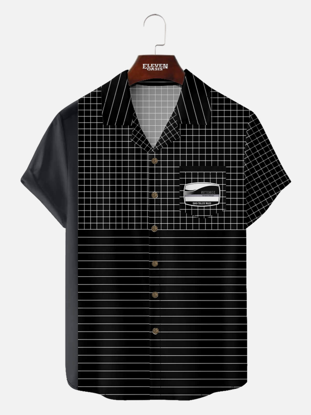 Men’s Retro Camp Collar Short Sleeve Shirt Classic Notebook-Inspired Eleven Oasis