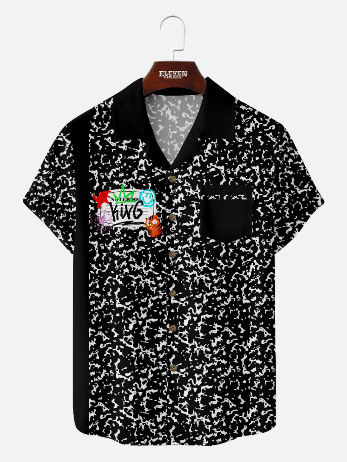 Men’s Retro Camp Collar Short Sleeve Shirt Nostalgic Stationery Mead Composition Books Eleven Oasis