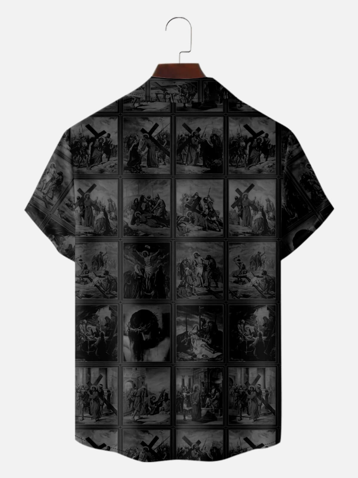 Men's Faith Camp Collar Jesus Story Cross Biblical Art Short Sleeve Shirt Eleven Oasis