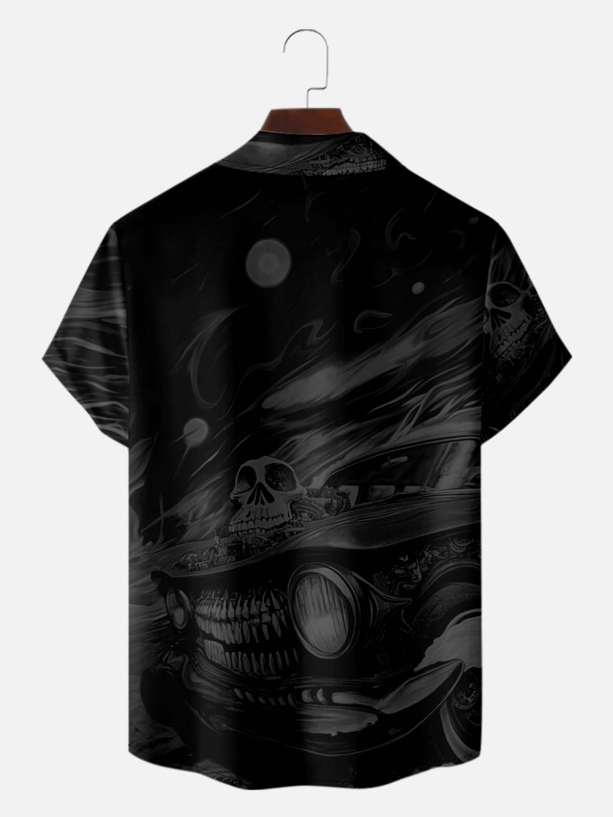 Men’s HotRod & Automotive Camp Collar Short Sleeve Shirt Bones of Speed Skull Rod Eleven Oasis