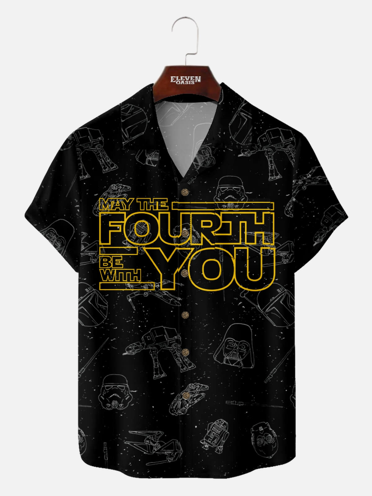 Men’s Science Fiction Camp Collar Short Sleeve Shirt MAY THE FOURTH BE WITH YOU Eleven Oasis