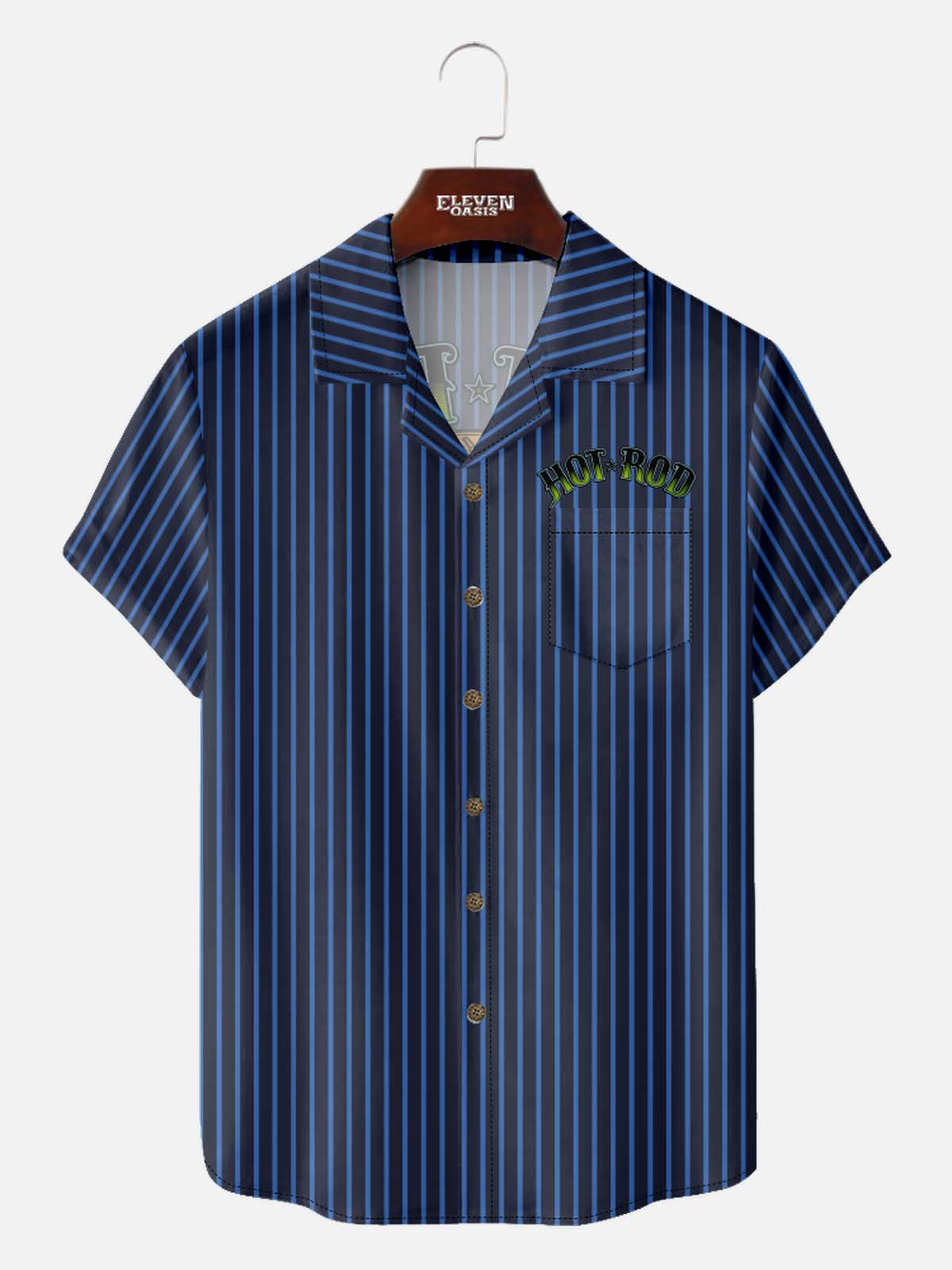 Men’s HotRod & Automotive Camp Collar Short Sleeve Shirt Classic Machine Eleven Oasis