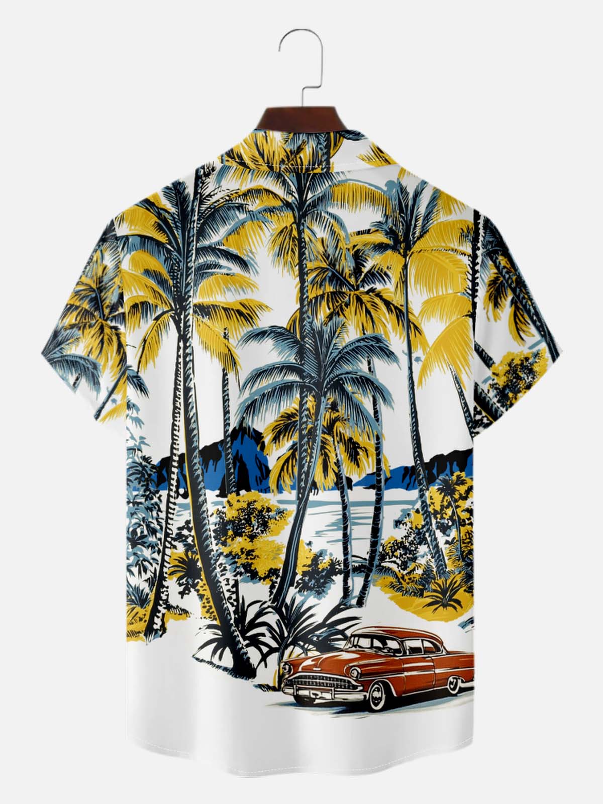 Men’s Vacation Camp Collar Short Sleeve Shirt Palm Beach Hotrod Muscle Car Eleven Oasis