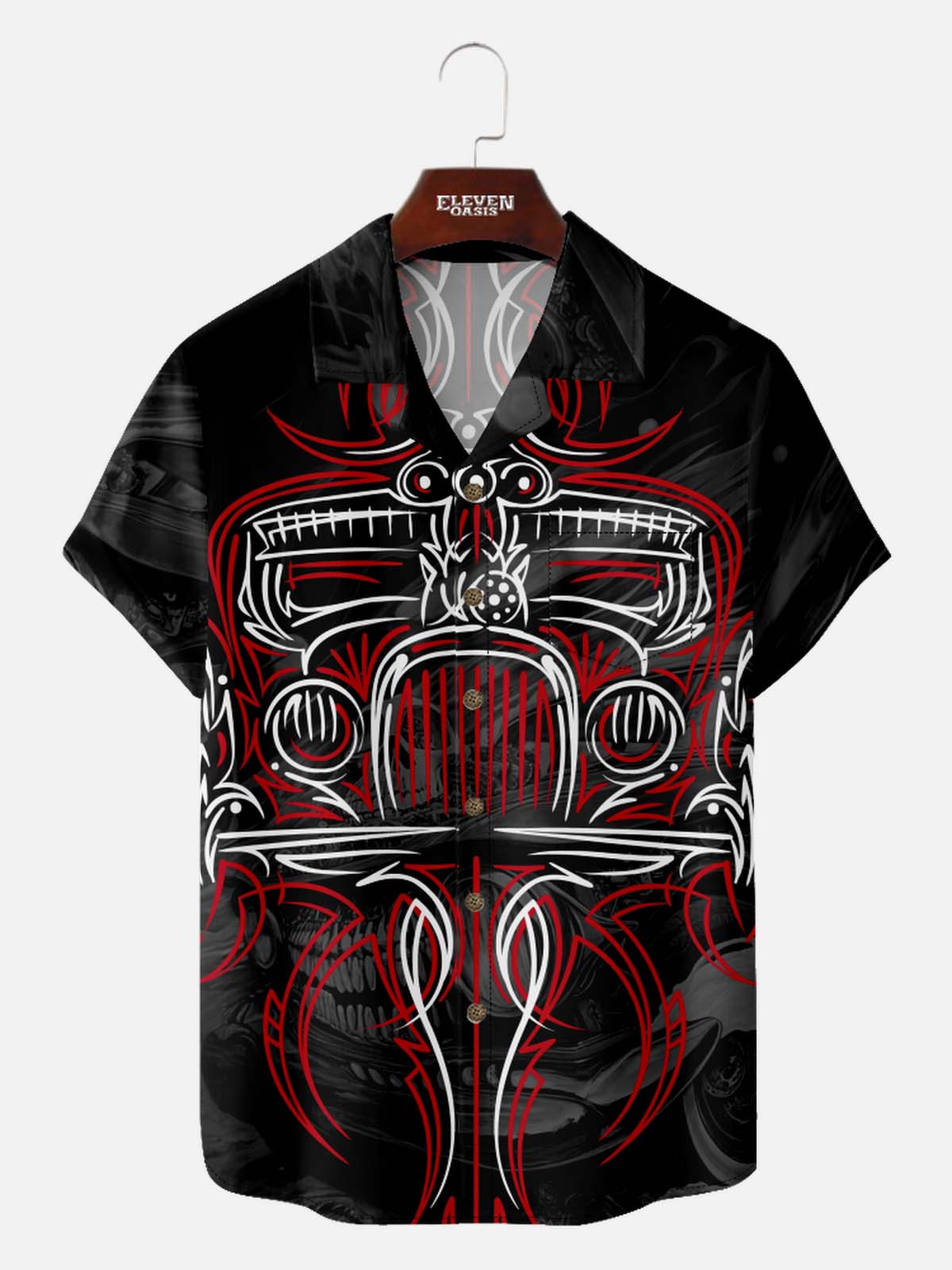 Men’s HotRod & Automotive Camp Collar Short Sleeve Shirt Velocity Stripe Hotrod Speed Lines Eleven Oasis