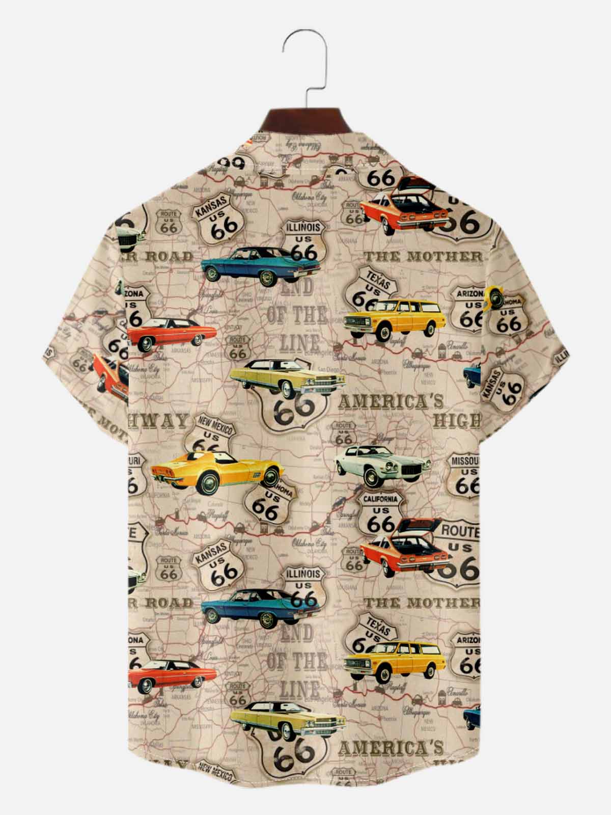 Men's Route 66 Classic Car Map Short Sleeve Shirt Eleven Oasis