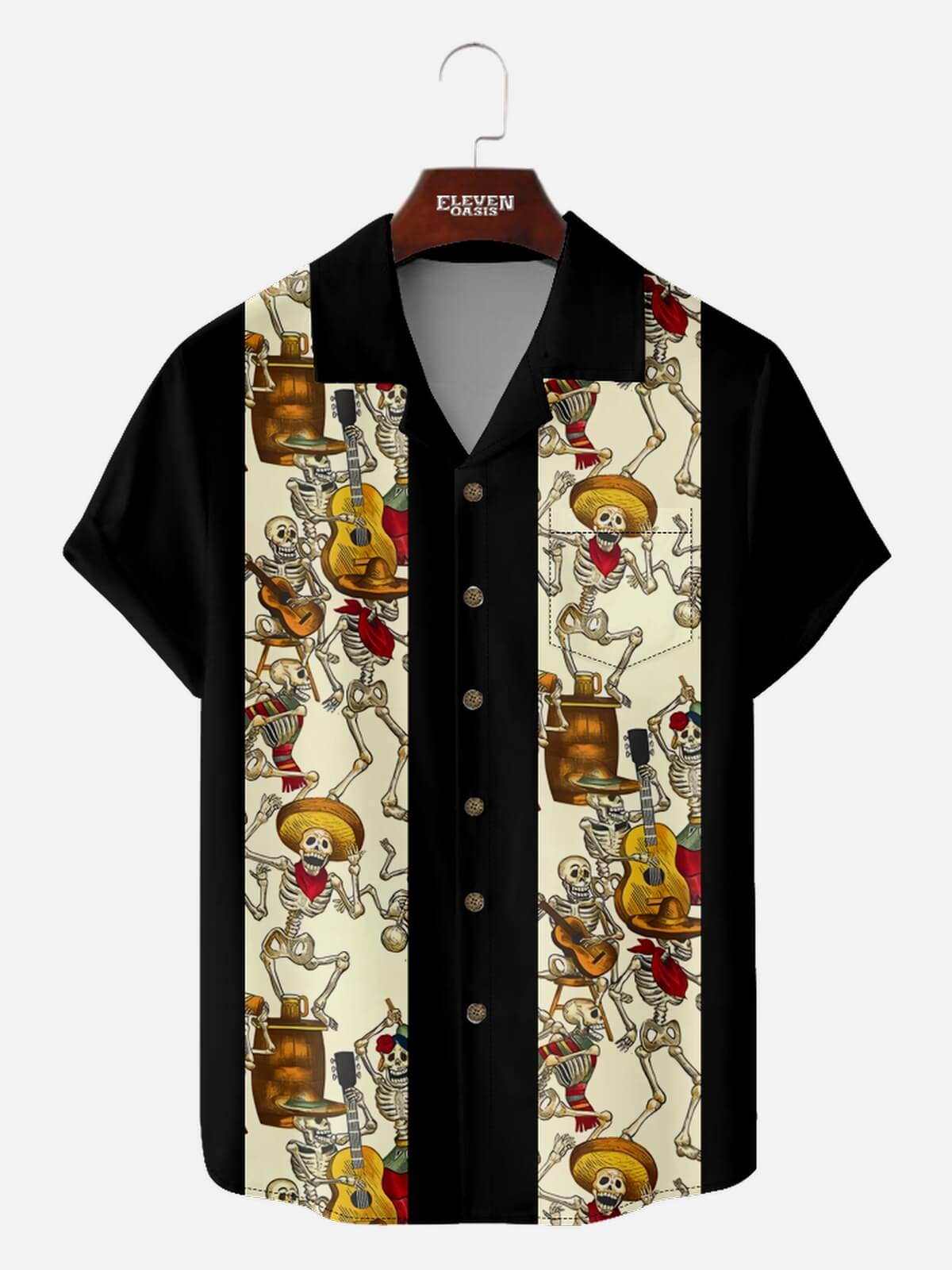 Men’s Cinco de Mayo Camp Collar Short Sleeve Shirt Dancing Skeleton Crew Eleven Oasis