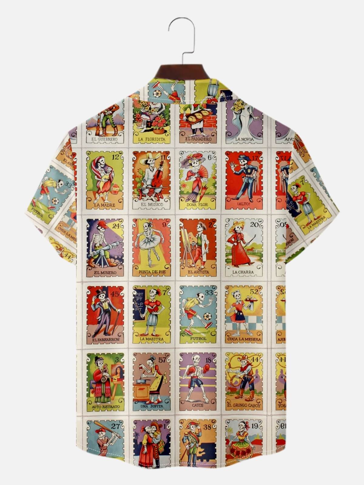 Men's Cinco de Mayo Camp Collar Short Sleeve Shirt Vintage Stamp Style Sugar Skull Eleven Oasis