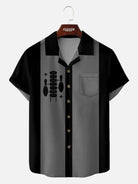 Men's Mid-Century Bowling Pin Art Camp Collar Short Sleeve Shirt ElevenOasis