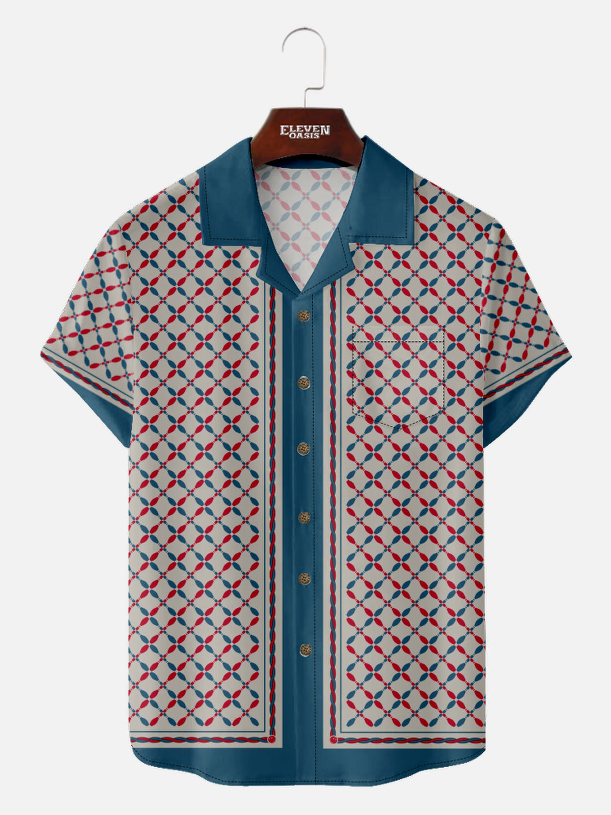 Men’s Bowling Camp Collar Short Sleeve Shirt Colorful Bowling Motifs