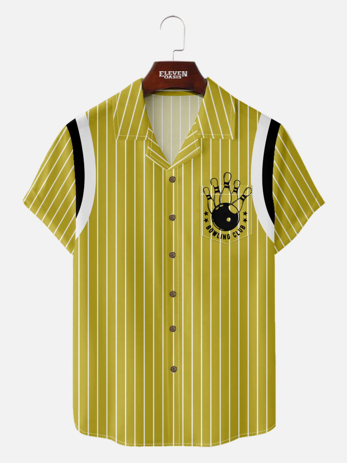 Men’s Bowling Camp Collar Short Sleeve Shirt Vintage Contrast Sleeve Panels Eleven Oasis
