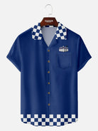 Men's Checkered Flag Bowling Camp Collar Short Sleeve Shirt Eleven Oasis