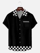 Men's Checkered Flag Bowling Camp Collar Short Sleeve Shirt Eleven Oasis