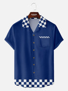 Men's Checkered Flag Bowling Camp Collar Short Sleeve Shirt Eleven Oasis