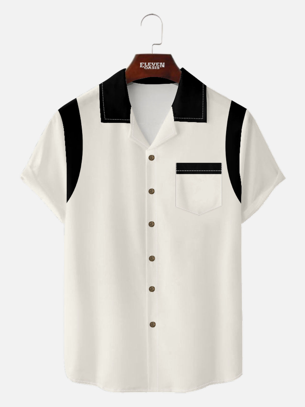 Men’s Bowling Camp Collar Short Sleeve Shirt Color Blocking BOWLING CLUB Eleven Oasis