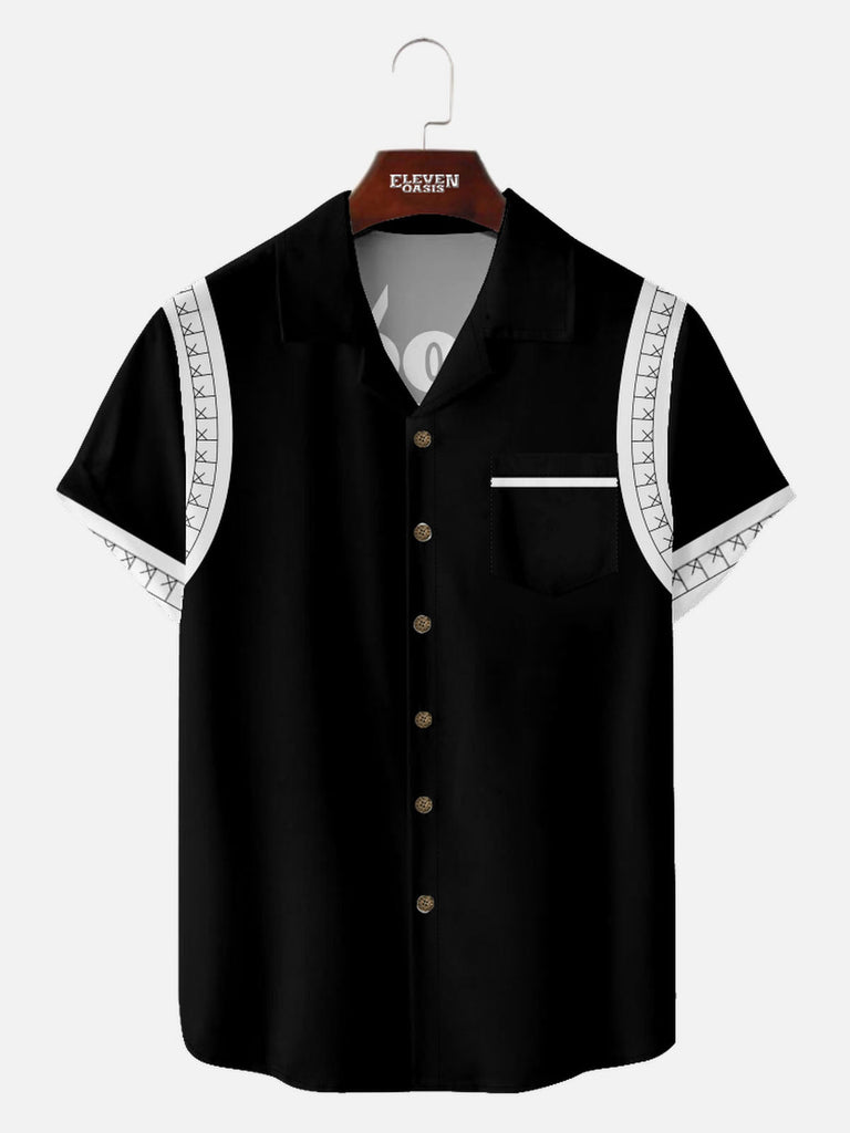 Men’s Bowling Camp Collar Short Sleeve Shirt BOWL NIGHT  LET'S GO SPARE-TIME Eleven Oasis