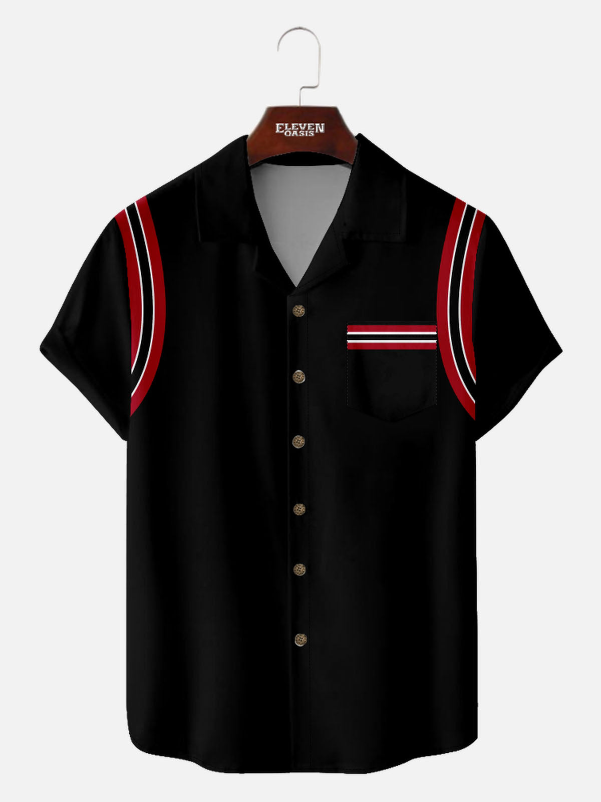 Men’s Bowling Camp Collar Short Sleeve Shirt Glow-in-the-Dark Bowling Lane Eleven Oasis