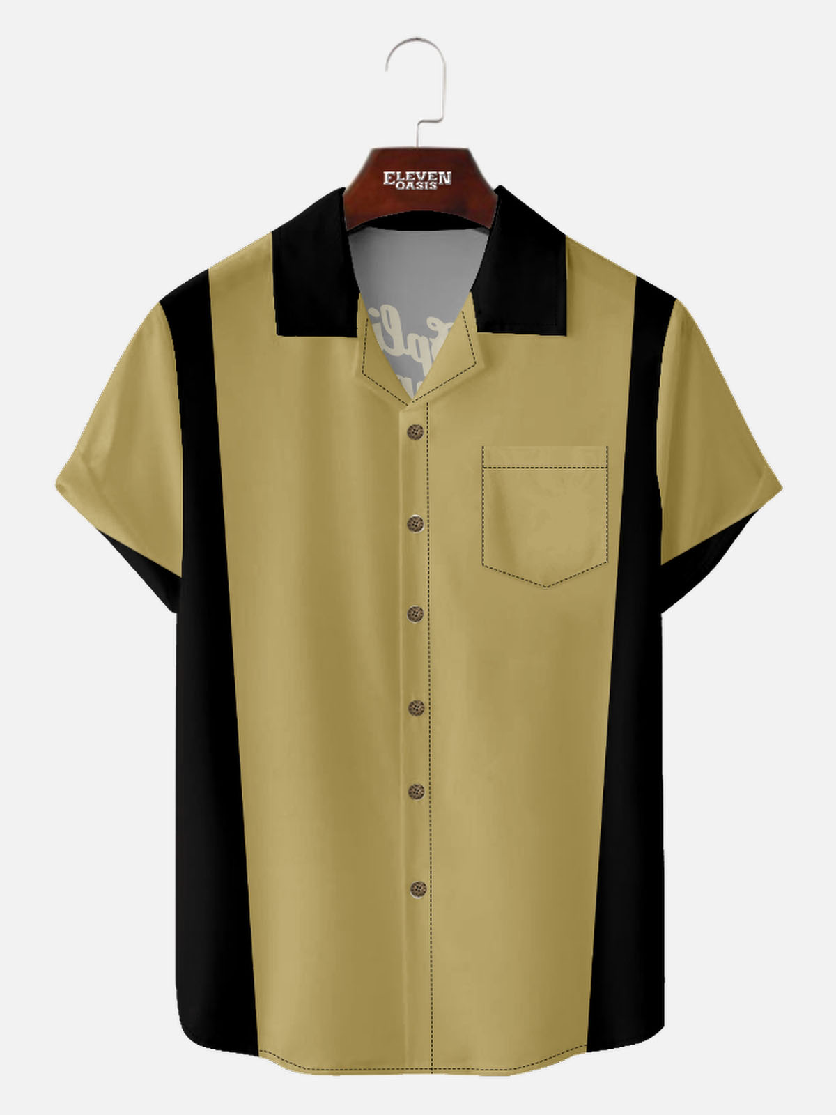 Men’s Bowling Camp Collar Short Sleeve Shirt Color Blocking Split Happens Eleven Oasis