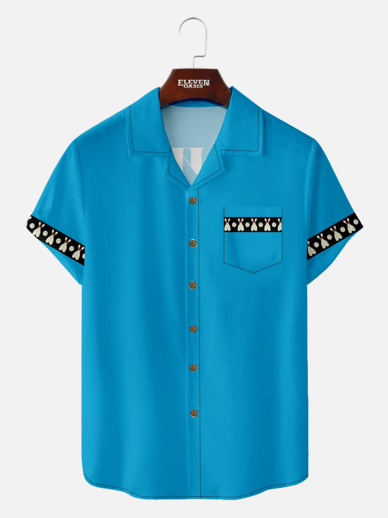 Men’s Bowling Camp Collar Short Sleeve Shirt BOWL for Health Eleven Oasis