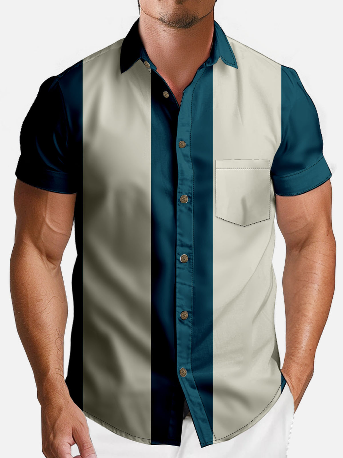 Tall Men's Basic 50s Style Bowling Shirt ElevenOasis