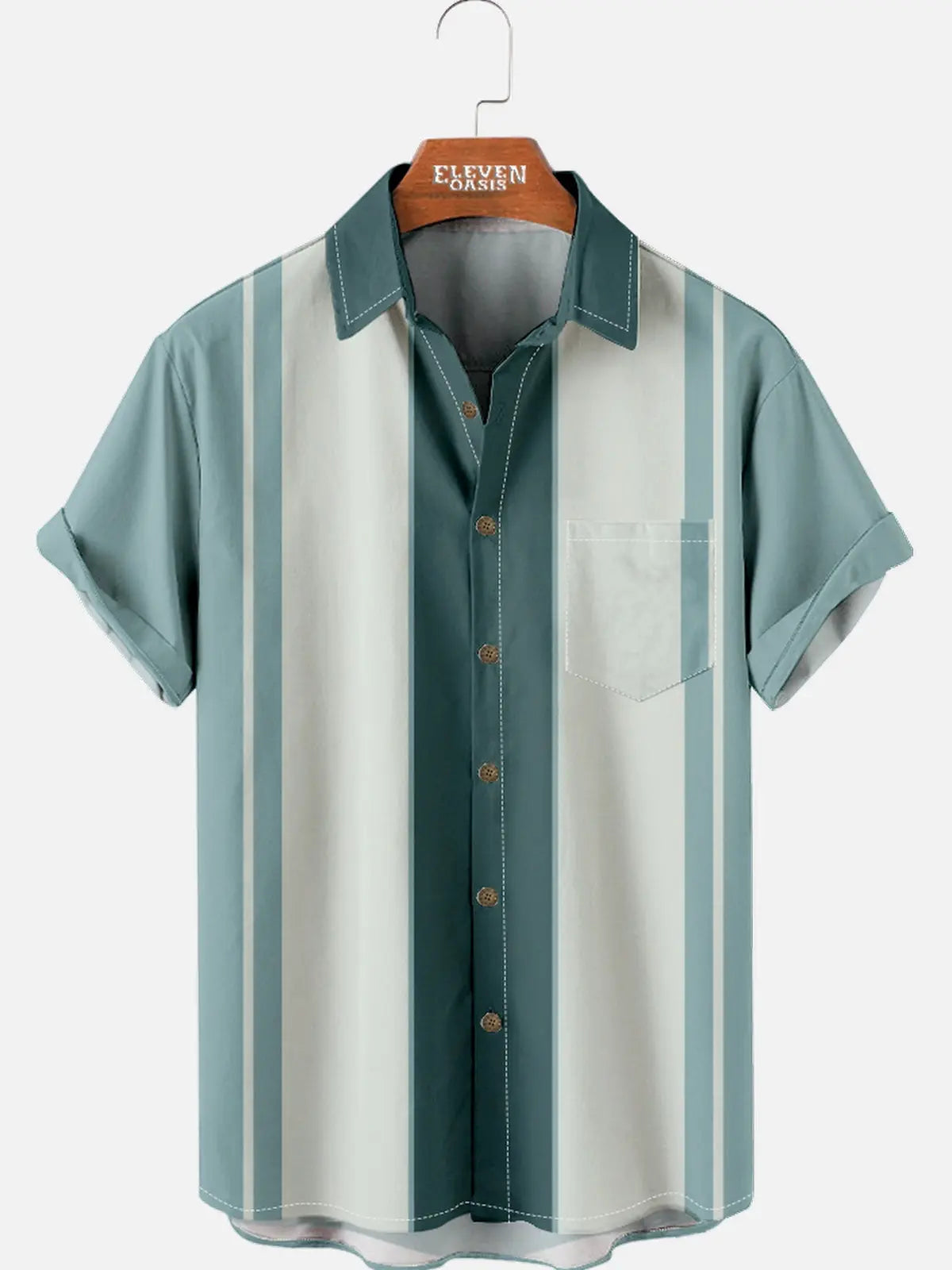 Mens Classic Front Buttons Soft Breathable Chest Pocket Casual Bowling Shirts ElevenOasis
