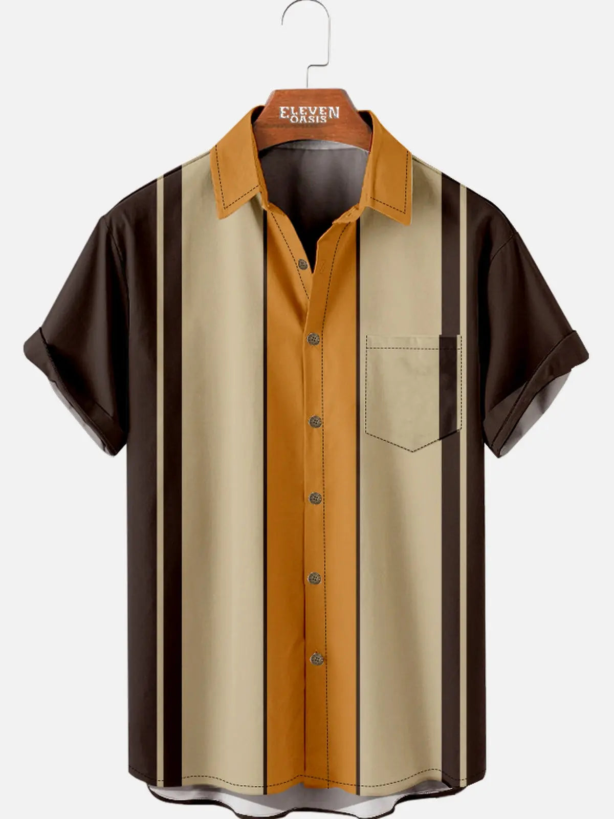 Mens Classic Front Buttons Soft Breathable Chest Pocket Casual Bowling Shirts ElevenOasis