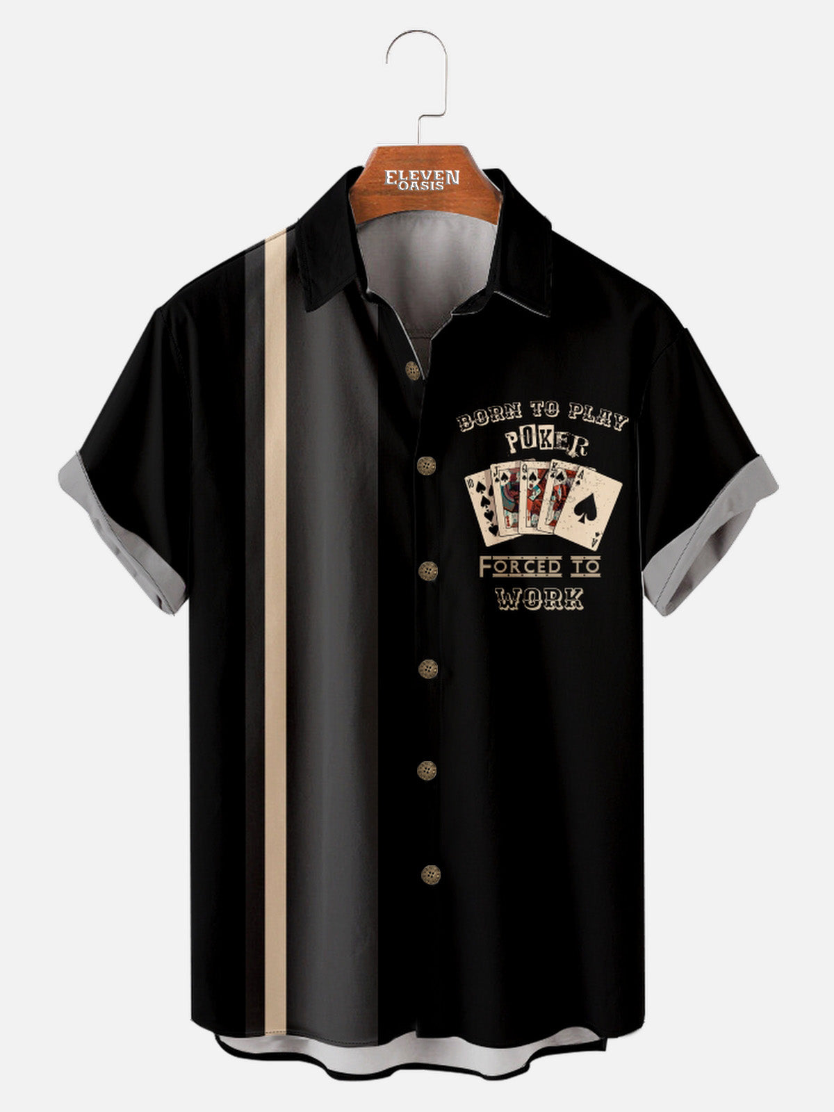 Tall Men’s Playing Cards Spread Collar Short Sleeve Shirt Born To Play Poker Force To Work Eleven Oasis