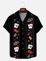 Men's Playing Cards Camp Collar Short Sleeve Shirt Jackpot Trifecta Eleven Oasis