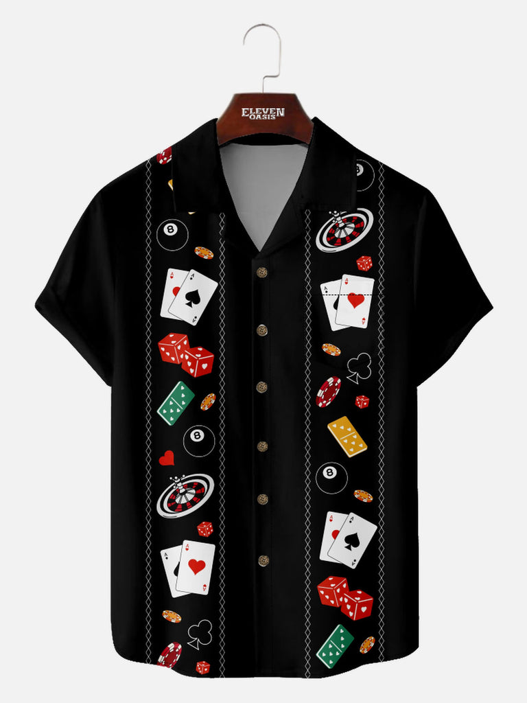 Men’s Playing Cards Camp Collar Short Sleeve Shirt Jackpot Trifecta Eleven Oasis