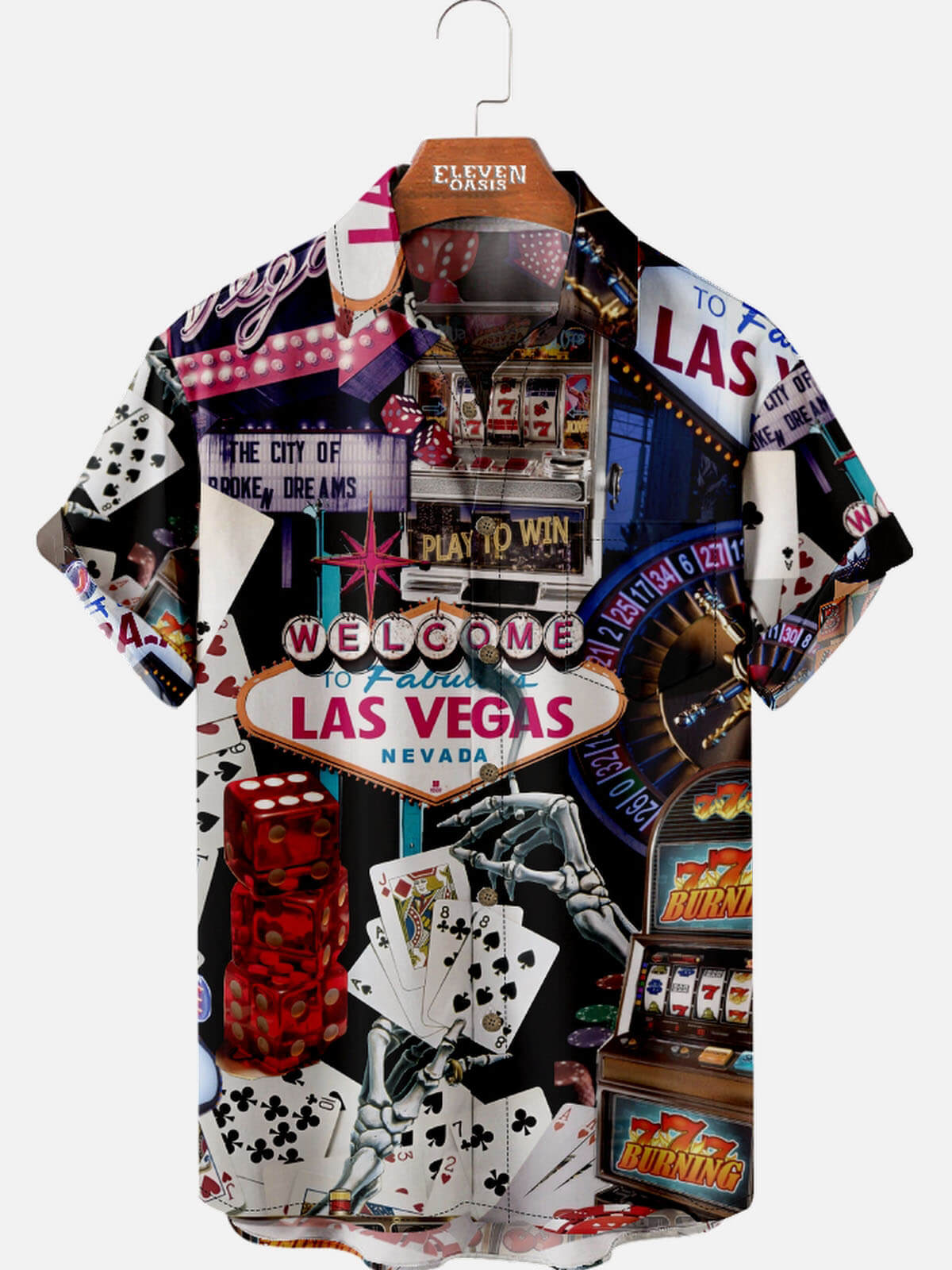 Men’s Playing Cards Spread Collar Short Sleeve Shirt Neon Empire Gambler's Game ElevenOasis