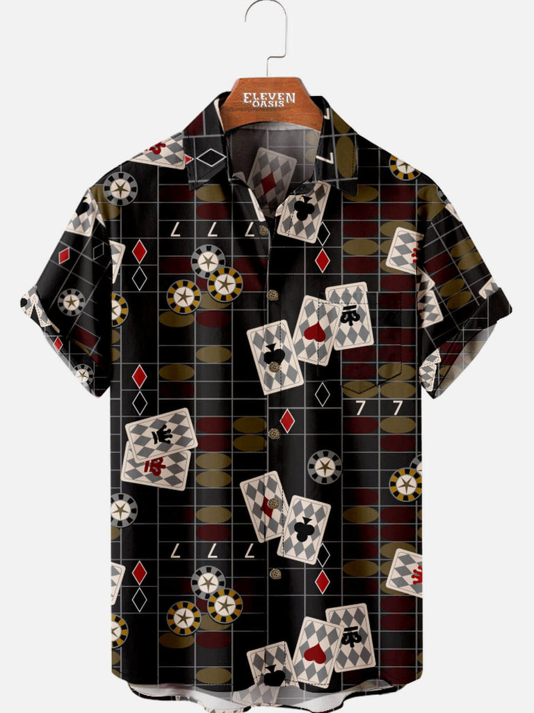 Tall Men’s Playing Cards Spread Collar Short Sleeve Shirt Jack the Pot Eleven Oasis