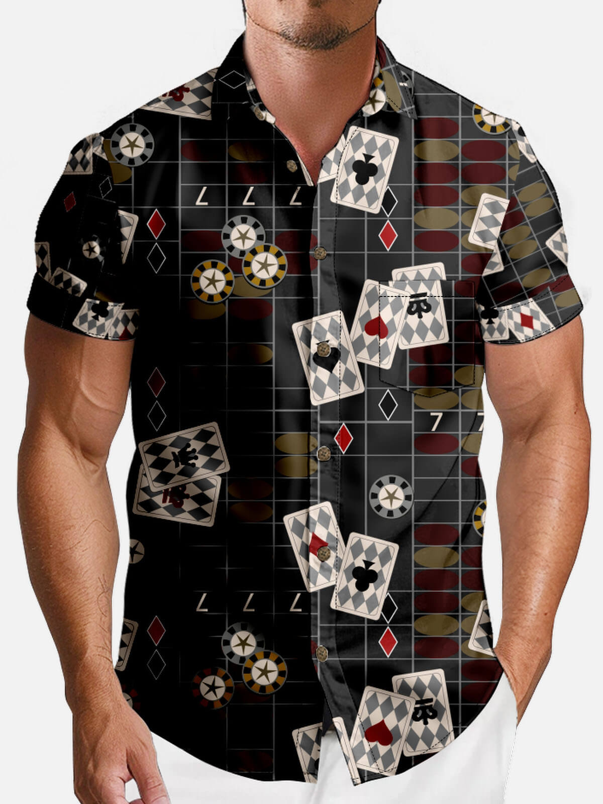 Tall Men’s Playing Cards Spread Collar Short Sleeve Shirt Jack the Pot Eleven Oasis