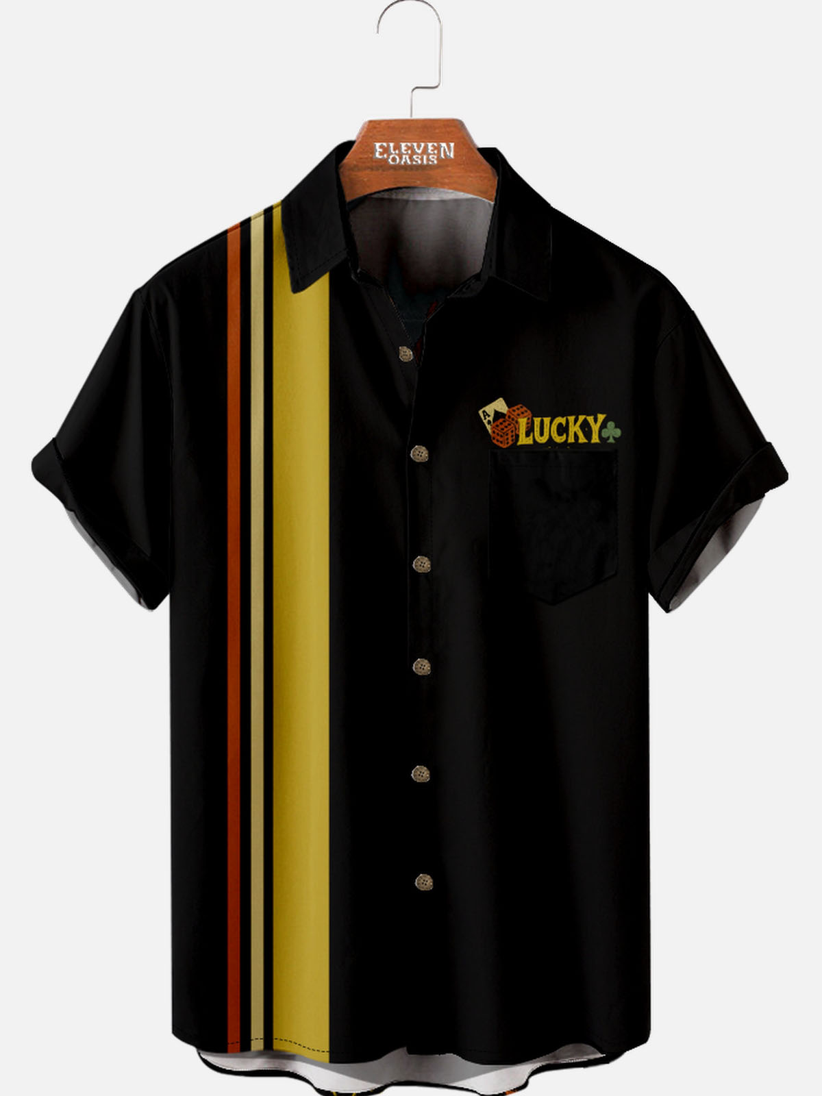 Men’s Playing Cards Spread Collar Short Sleeve Shirt Lucky Rat Fink Jack Pot ElevenOasis
