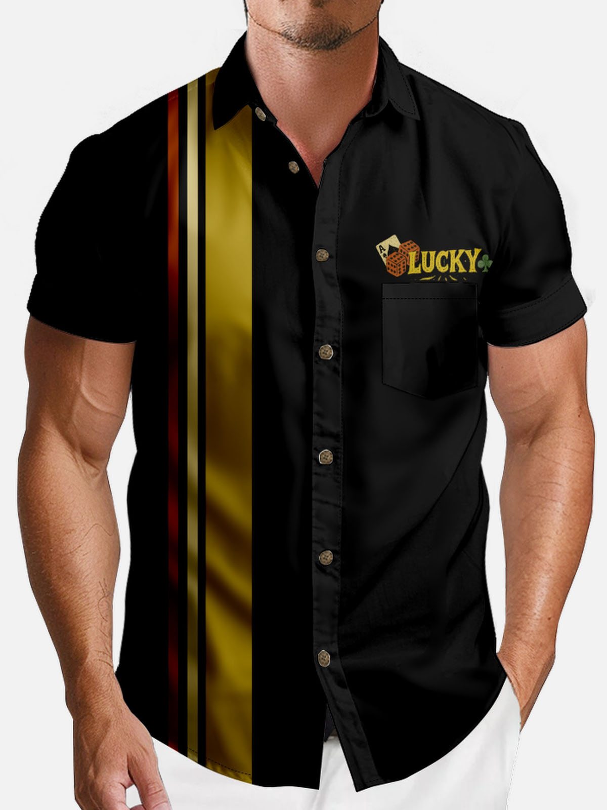 Tall Men’s Playing Cards Spread Collar Short Sleeve Shirt Lucky Rat Fink Jack Pot Eleven Oasis