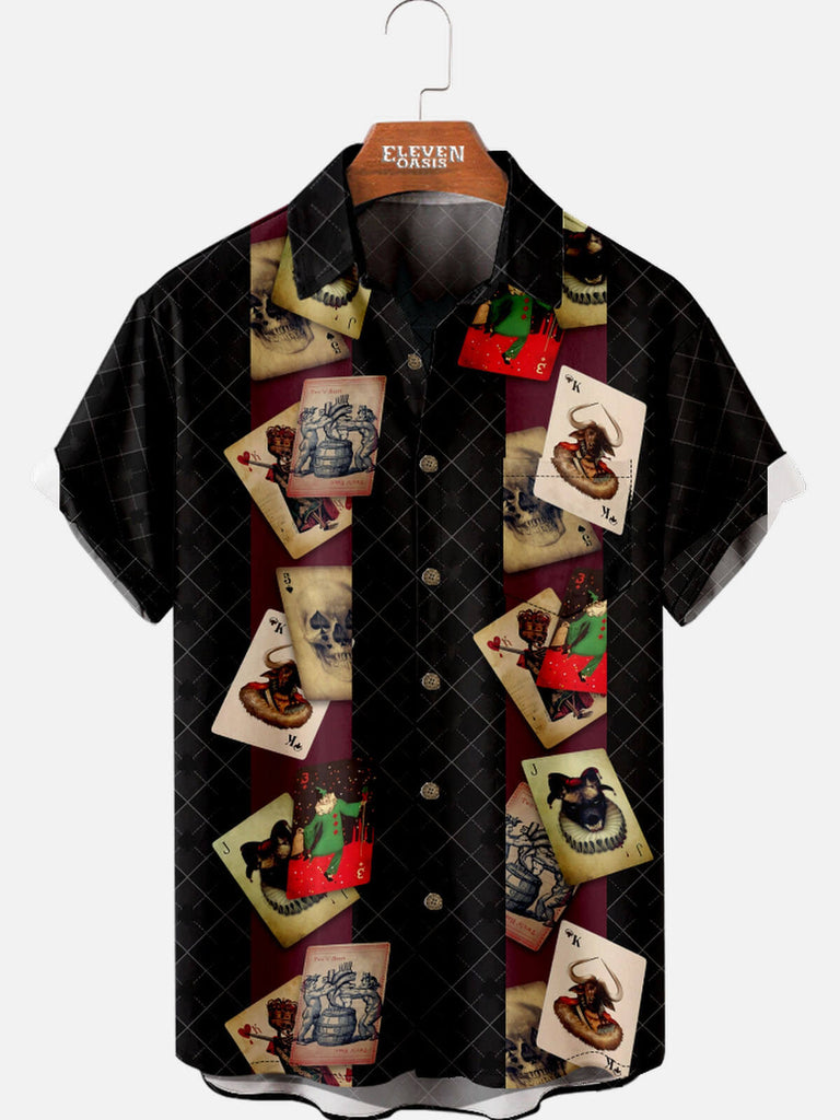 Tall Men’s Playing Cards Spread Collar Short Sleeve Shirt Diamond Club Eleven Oasis
