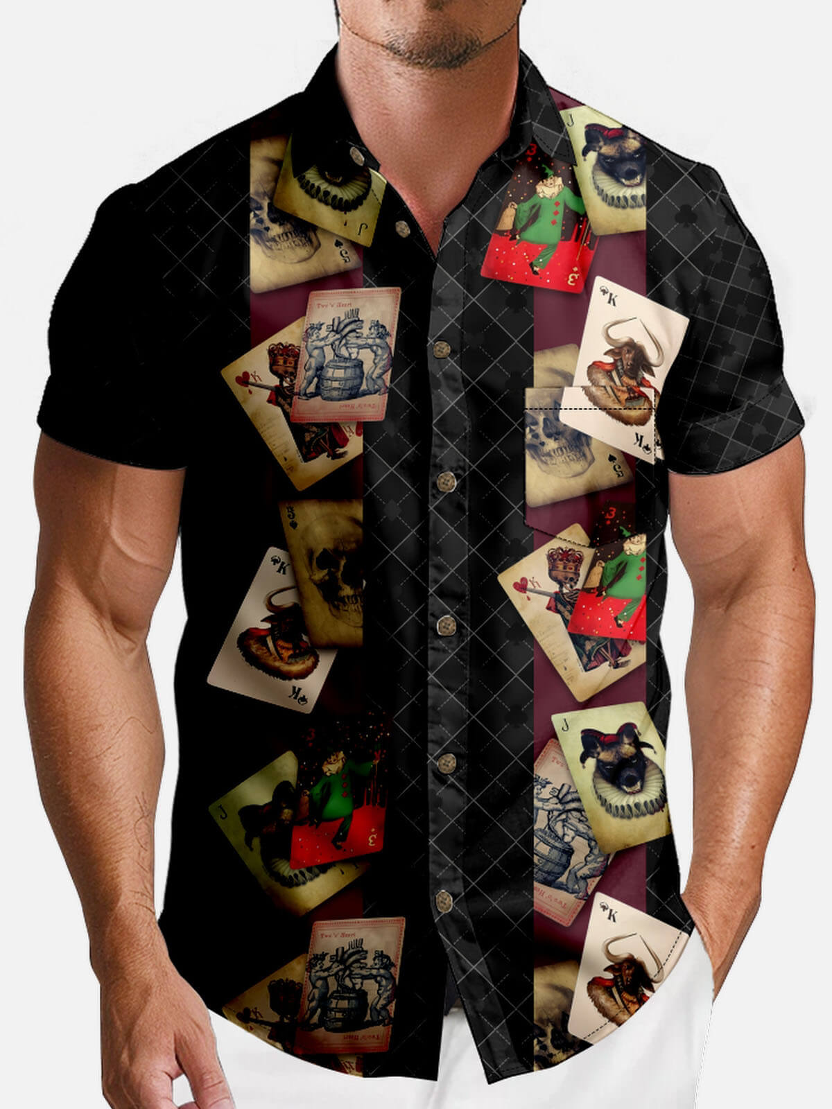 Tall Men’s Playing Cards Spread Collar Short Sleeve Shirt Diamond Club Eleven Oasis