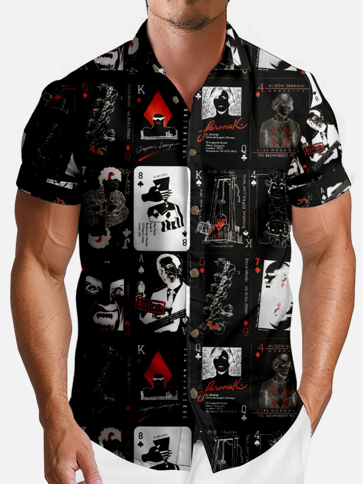 Men’s Playing Cards Spread Collar Short Sleeve Shirt Funny Poker ElevenOasis