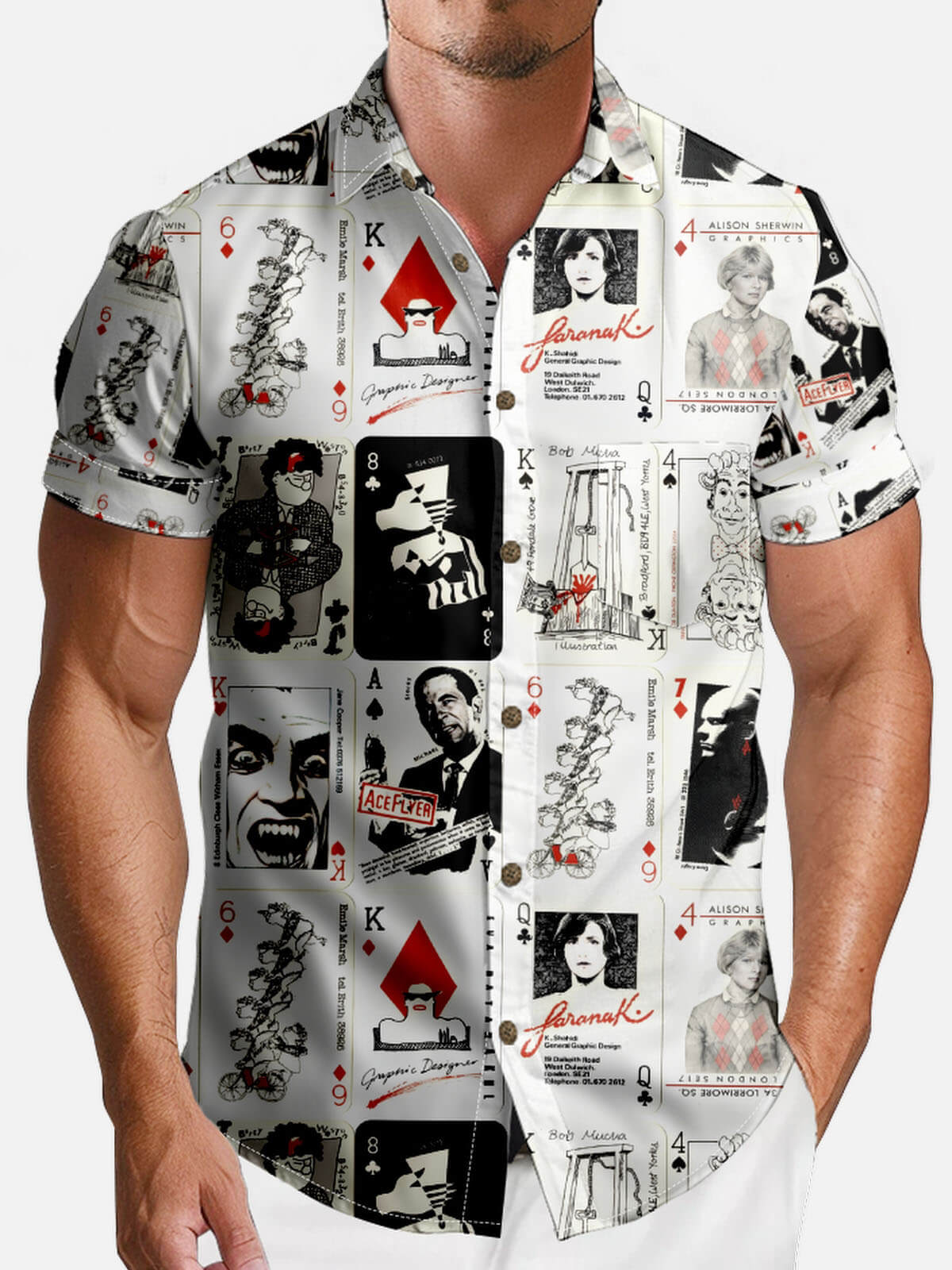 Men’s Playing Cards Spread Collar Short Sleeve Shirt Funny Poker ElevenOasis